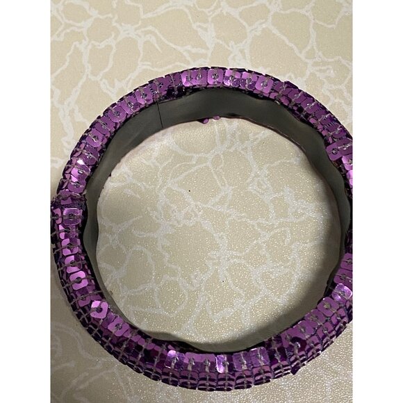 Sequin Embellished Womens Fashion Bangle Bracelet Purple Sparkle Statement Jewel - Picture 4 of 8